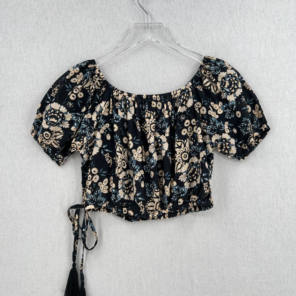 TIARE HAWAII Shirt Womens One Size Black Floral Lover Off the Shoulder Crop Top - Picture 3 of 12